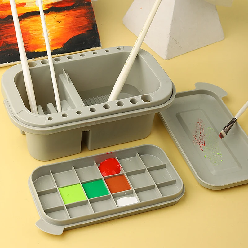 

[k]3 In 1 Paint Brush Cleaner Washer Multifunctional Painting Brush Washing Bucket Tool Basin Holder Tray Palette Lid