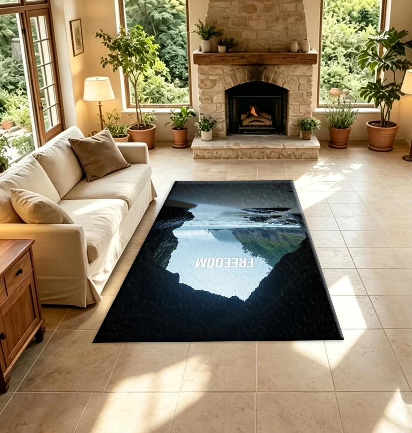 Ocean Cave Beach Free Landscape Carpet Floor Mat Coastal Natural Landscape Floor Carpet Suitable for Home Room Decoration
