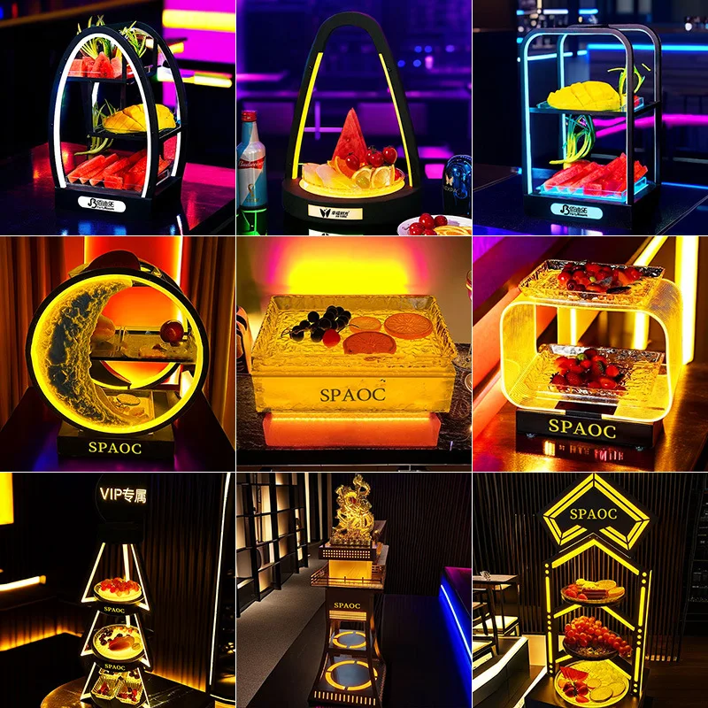 

Bar luminous fruit plate KTV party private room yellow light snack rack snack plate two layers three layers LED fruit plate rack