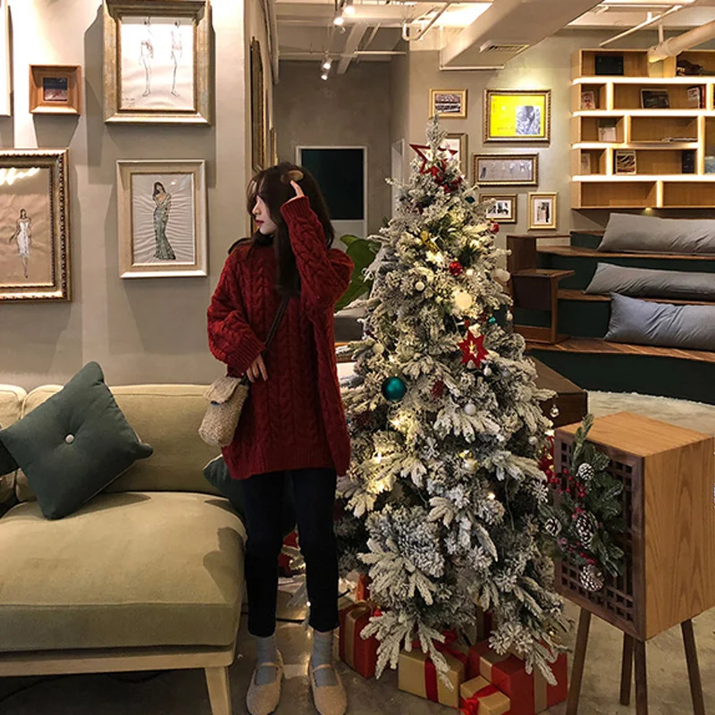 Pull tricoté femmes pulls nouveau à manches longues col rond décontracté tricot pull haut pour femme chandails Sueters De Mujer Q1434