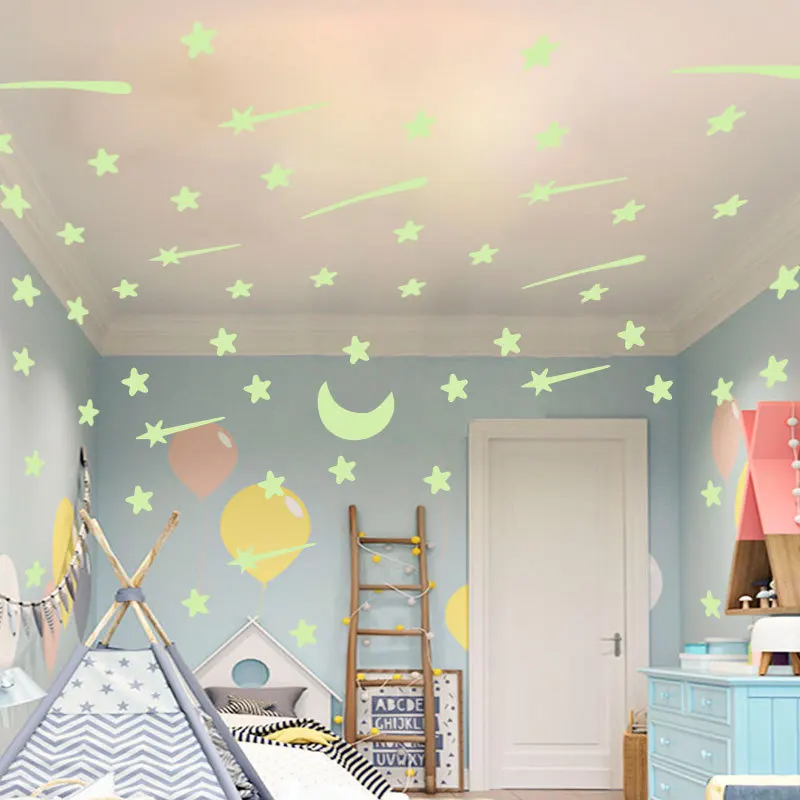 3D Glow in Dark Bubble Stars Moon Mix Fashion Wall Stickers Kids Room Scrapbooking DIY Fluorescent Decals Staircase Art