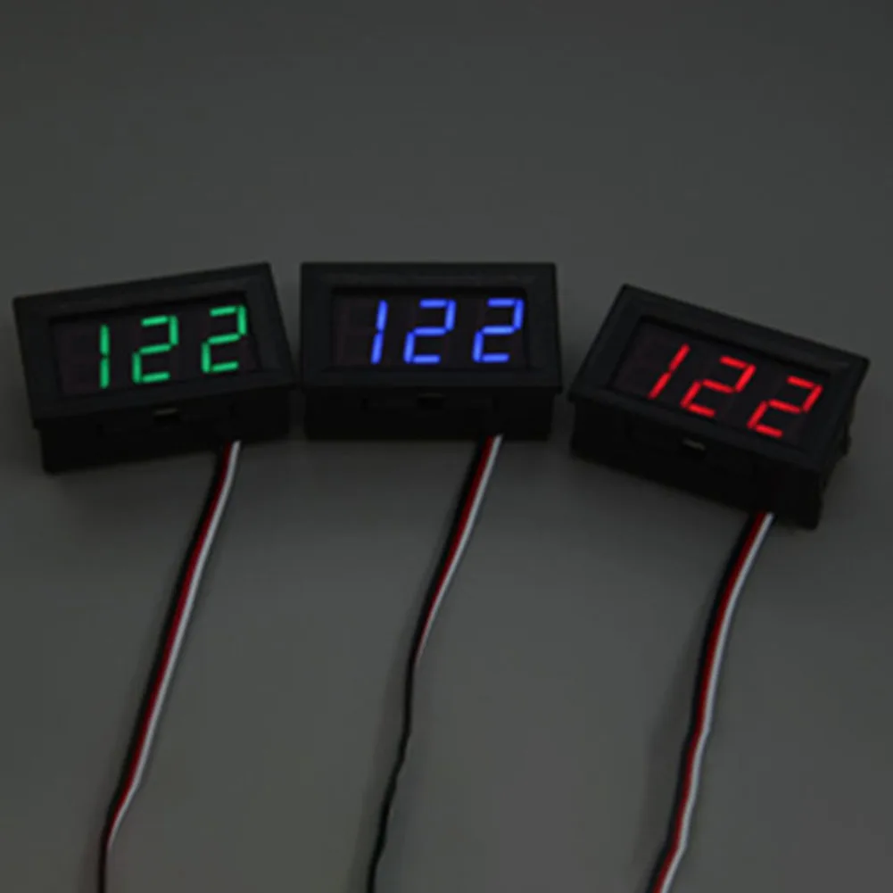 Small Digital Voltmeter With Connect Wires Voltage Gauge LED Display 2-Line DC Voltage Table Red Blue Green DC 5-120V Voltmeter