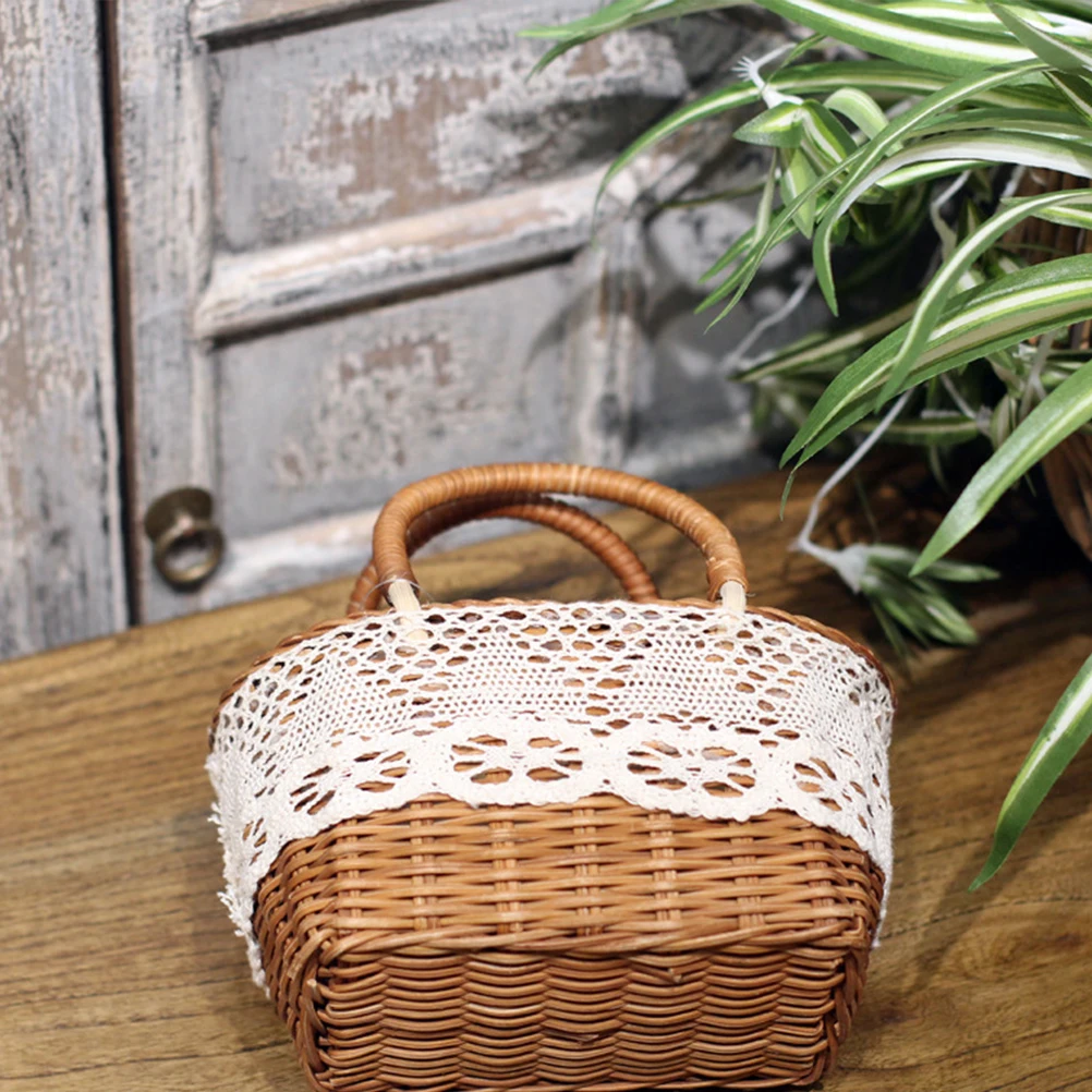 

1 pc Woven Handmade Wedding Decoration Storage for Home Handwoven Basket Kitchen Rustic Willow Basket with Cover