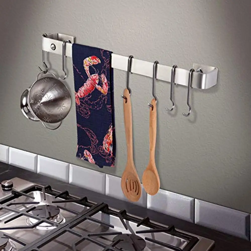 Stainless Steel Utensil Bar Pot Rack Wall Mounted Kitchen Organizer Easy Installation Commercial Quality 24-Inch Length Includes