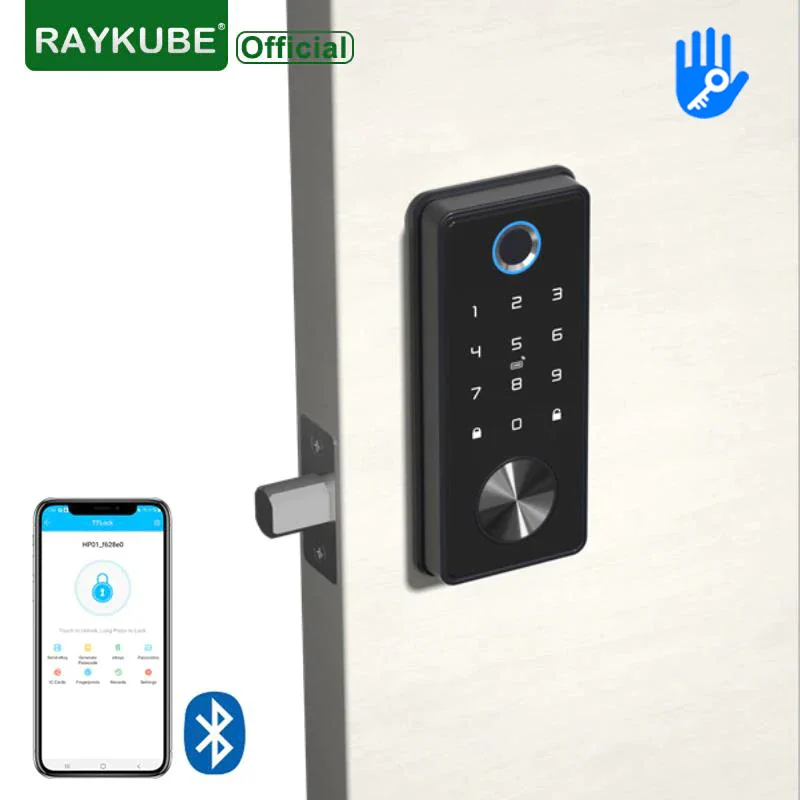 RAYKUBE-cerradura TT negra para el hogar, cerrojo de seguridad con Bluetooth, tarjeta inteligente, APP TTlock, mortaja electrónica