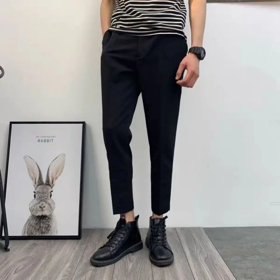 

2024 New Spring Summer Men's Fashion Loose Casual Pants Male Solid Color Pockets Trousers Men High Waist Harem Pants K438