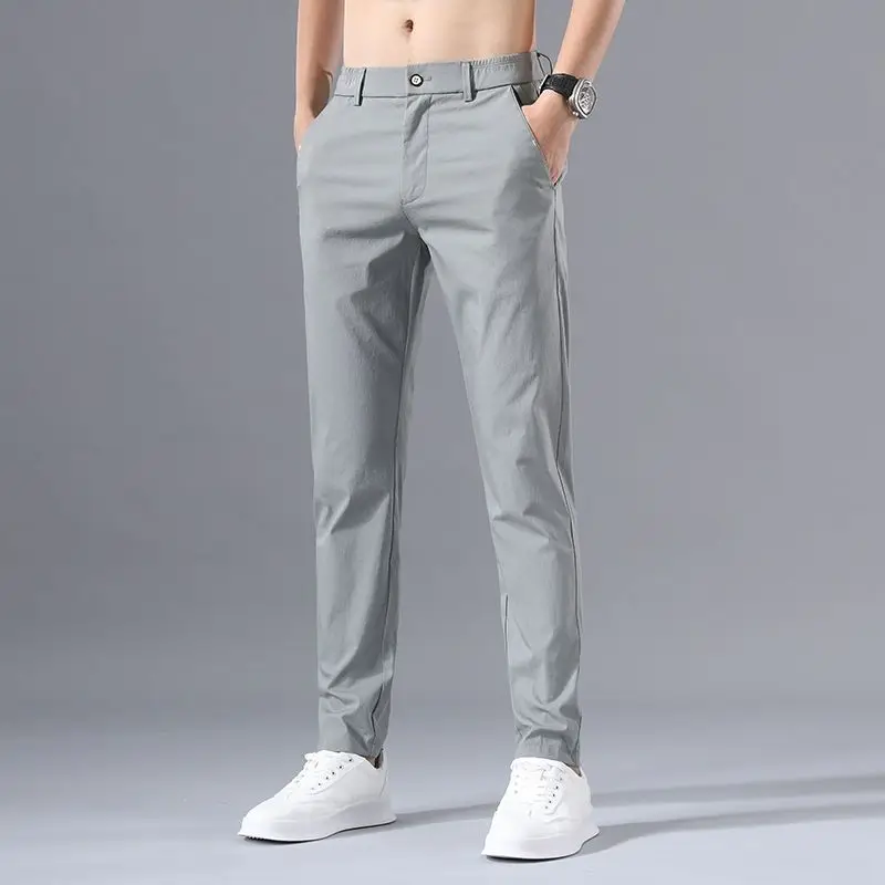 

Summer KPOP Fashion Style Harajuku Slim Fit Trousers Loose All Match Thin Style Casual Pants Solid Button Straight Leg Pants