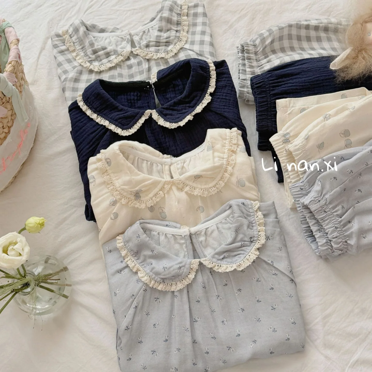 Girls' Loungewear Set Summer New Women's Treasure Pajamas Set Breathable and Sweat-absorbing Thin