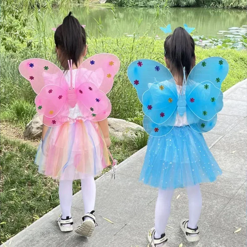 LED Children Costume Props Girls Skirts Angel Luminous Wings Flashing Butterfly Skirt Lights Suit 2-8year Easter Valentines Day