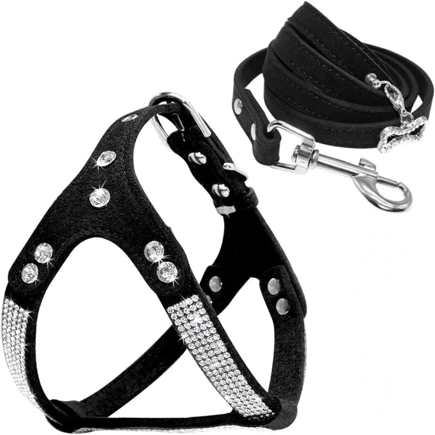 

Crystal Soft Suede Leather Dog Harness & Leash Set - Stylish Red Vest for Small Medium Large Dogs - Adjustable Chest 17-20" - Id
