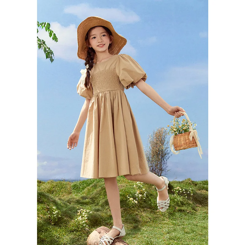 Girls Skirt Puffed Sleeve Princess Dress Looks Thin Classic 2024 Spring and Summer New Children Cute Dress Children Clothes