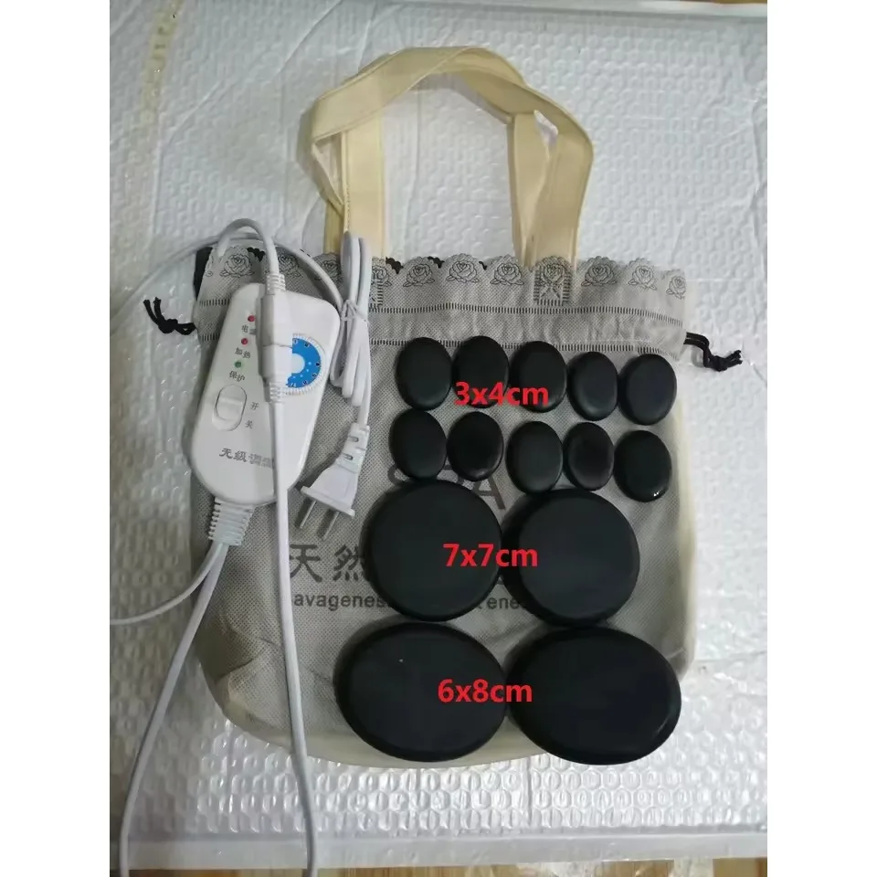 Adjustable/constant Temperature Natural Energy Massage Stones Heater Bag/with 8pcs or 16pcs Cold Hot Spa Rock Lava Stone Sets