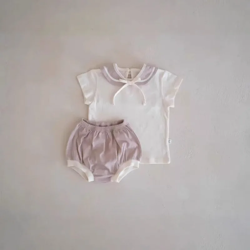2026 Summer New Infant Short Sleeve Clothes Set Baby Girl Sailor Collar T Shirts + Shorts 2pcs Suit Toddler Boy Pp Pants Outfits