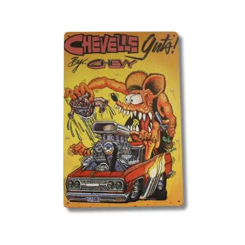 Rat Fink Tin Metal Sign Rustic/Vintage Look Guts Racing Man Cave Garage