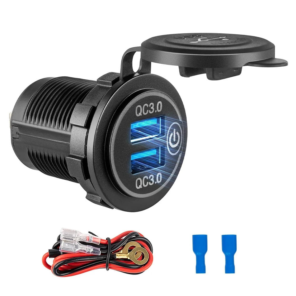 12V USB Outlet 18W Quick Charge 3.0 Dual USB Charger Socket with Touch Switch Fast Charging Adapter for RV Bus Marine Motorcycle