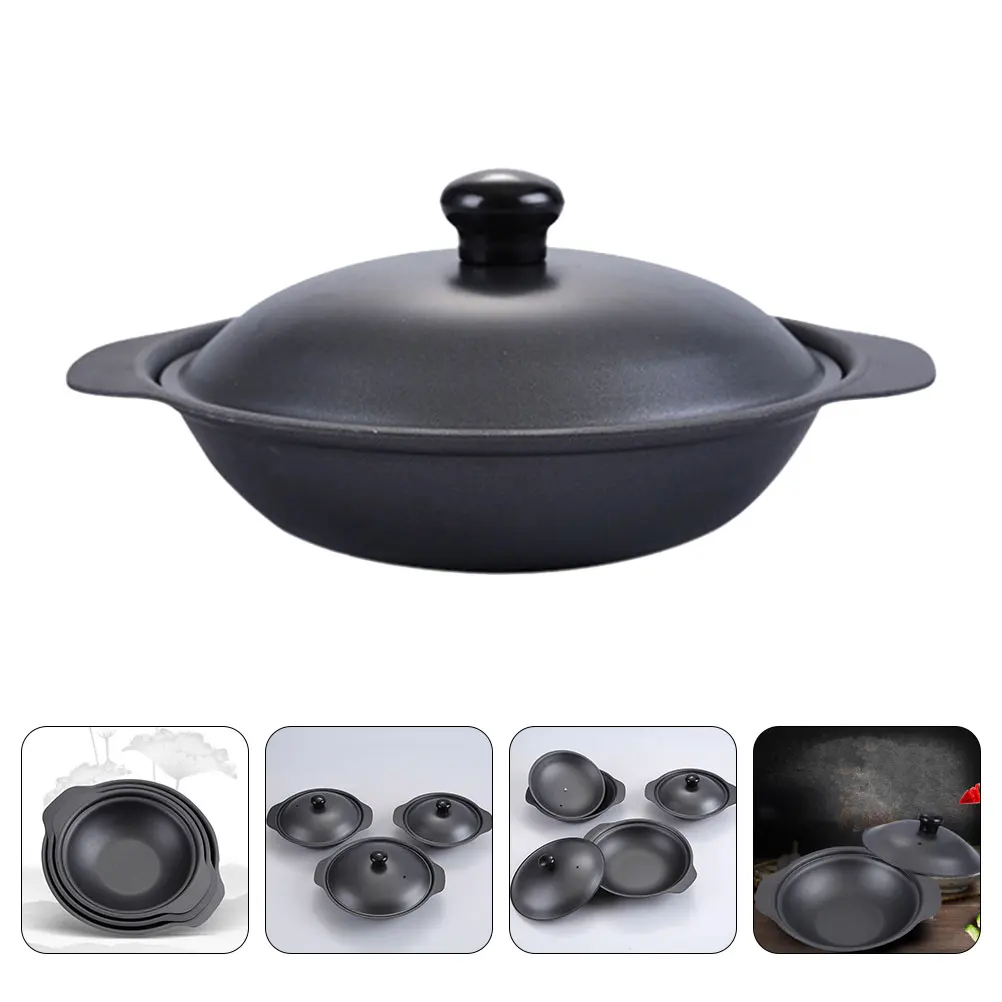 

Casserole with Lid Cast Iron Soup for Home Restaurant Black Stew Dishes Braised Cooking Pot Kitchen Cookware Stove Use