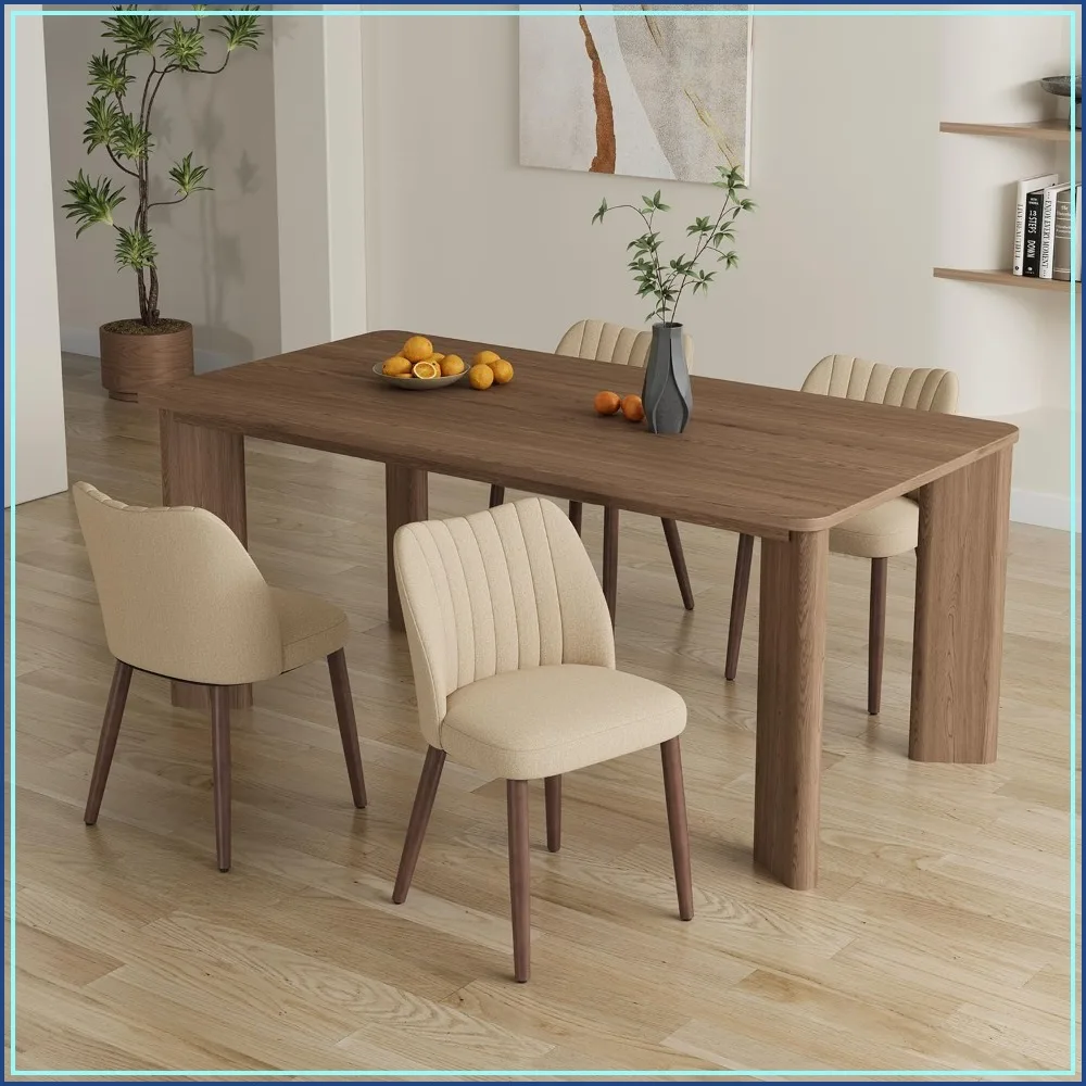 Upholstered Dining Chairs Set of 4, Fabric Kitchen Chairs w/ Solid Wood Legs, Modern Room Chairs for Cafe, Camel