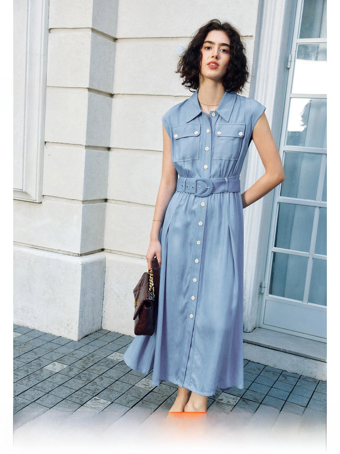 

Denim Blue Collar Long Denim Shirt Dress High Waist Summer Casual Single Button Closure Ladies Fashion Commuting ...