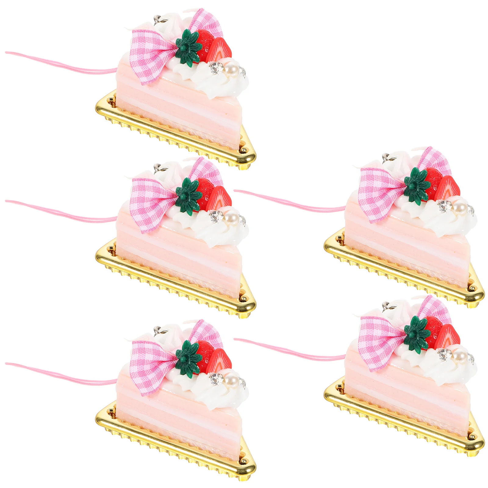 5 Stück Erdbeerkuchen-Schlüsselanhänger, PVC-Material, langlebig, klein, hell, bunt, lustig, Schlüsselanhänger, dekorativer Charme, Schlüsselanhänger, Kuchen