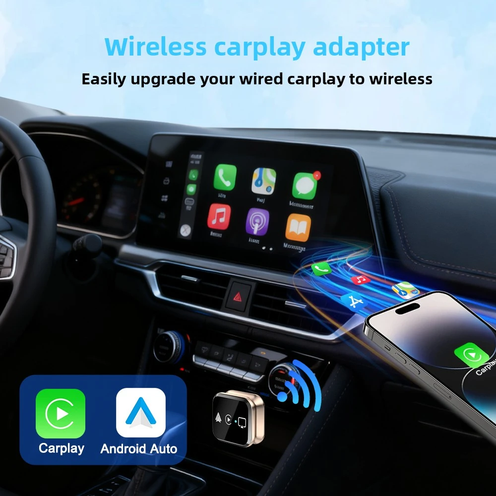 4in1 スマートワイヤレスCarPlayアダプター USB自動接続 プラグアンドプレイ iPhone、Android対応 車載用 USB スクリーンミラーリング対応