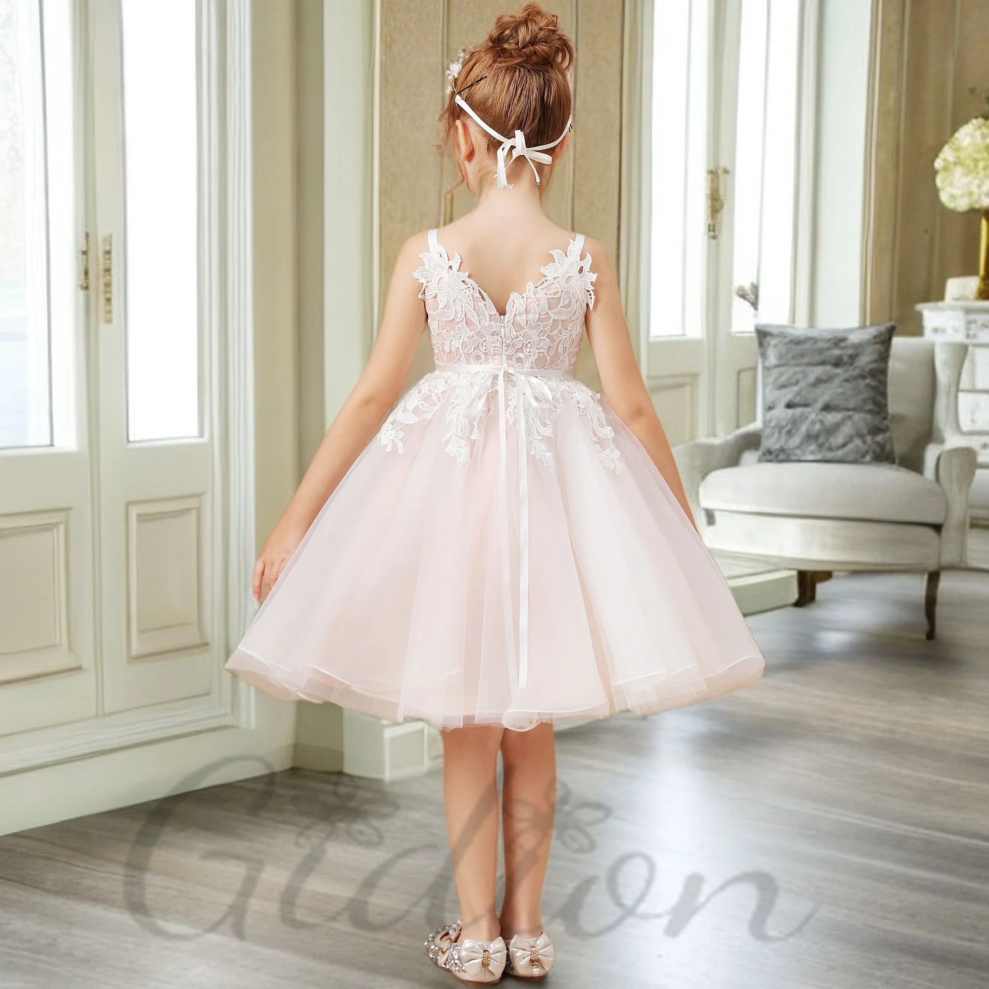 Appliques Tulle Flowr Girl Dress Wedding Birthday Evening Party First Communion Event Junior Bridesmaid Dress Prom Banquet Bal