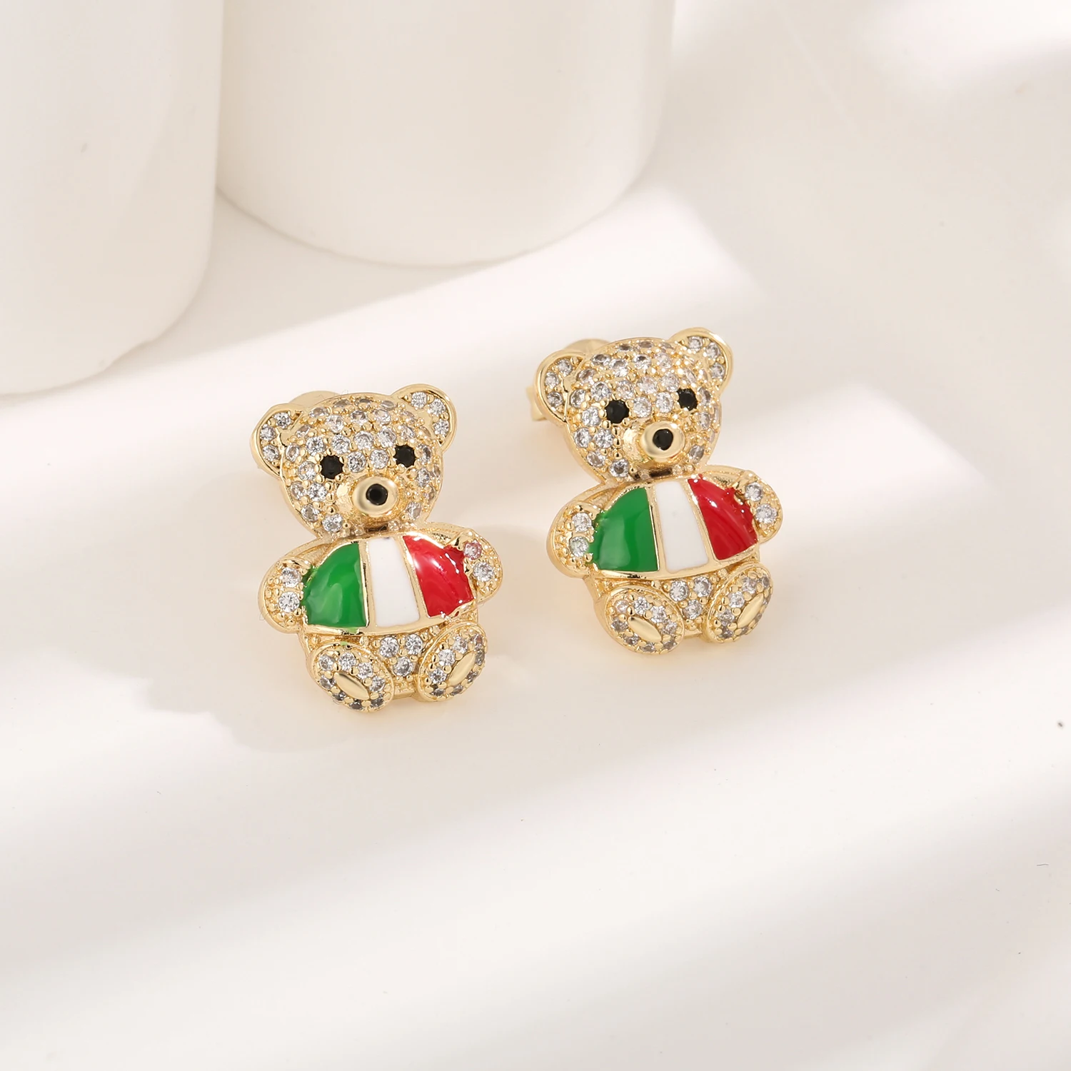 

Fashion Cute 14K Gold Plated Copper Italian Bear Earrings Women Jewelry Gift Free Shipping