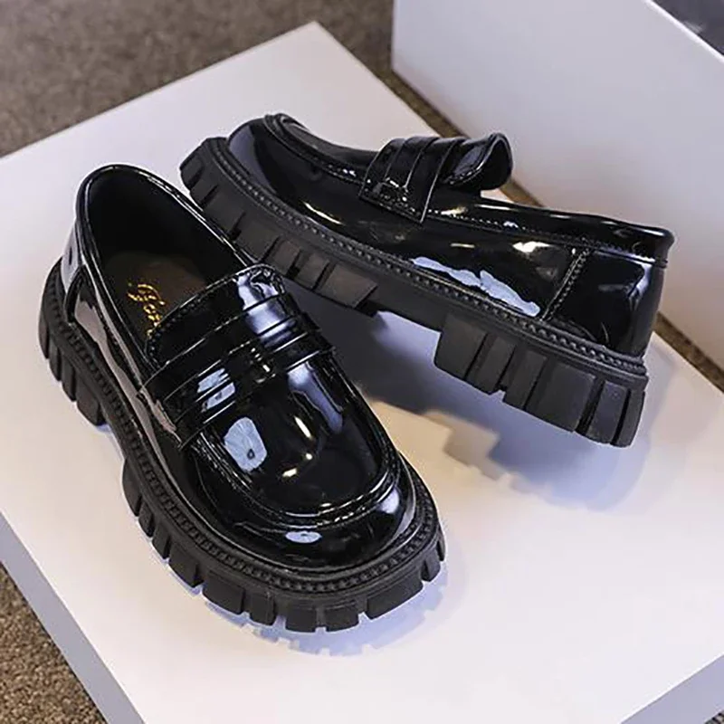 Spring Autumn New Baby Princess Shoes Metal Black Children\'s Fashion Casual Kids Shiny PU Girls Mary Janes