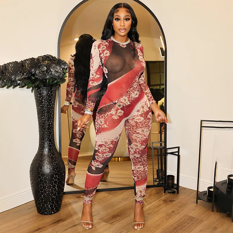 

Модный спортивный комбинезон с длинными рукавами и принтом, облегающий, с высокой талией, длинные брюки, женский, осенне-зимний, новинка K23JP453