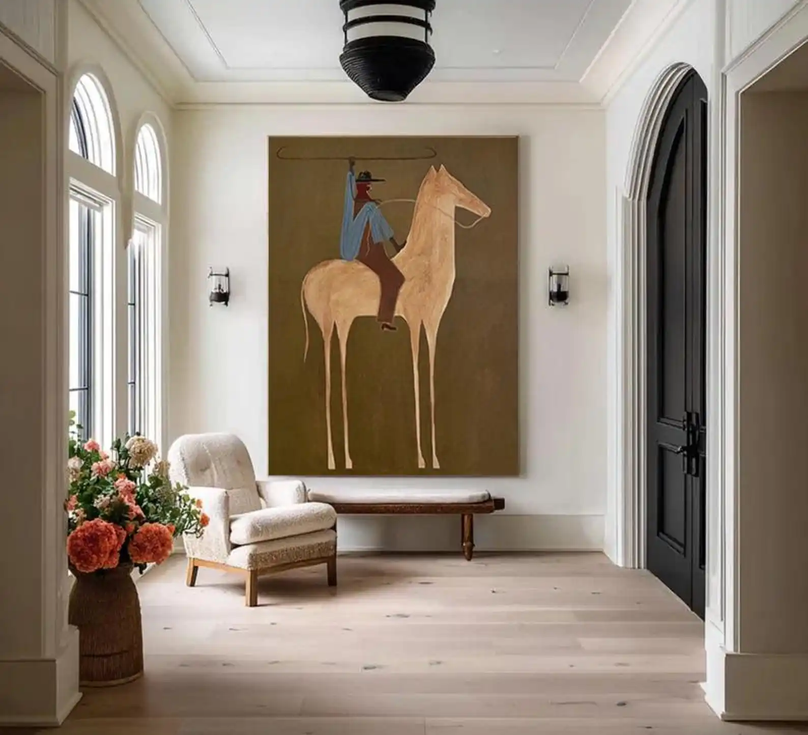 Mhemy Hand Painted Painting Contemporary Western Equestrian  Abstract Horse and Rider Art  Minimalist Horse for Gallery Wall