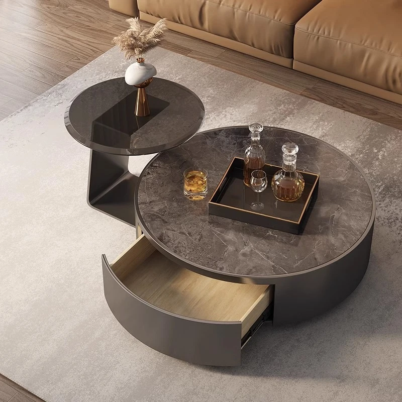 

Rock slab coffee table light luxury modern simple living room household Italian round side table tea table