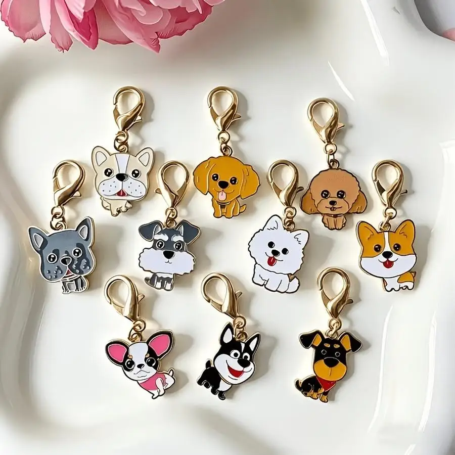 1/5/10/20/50/100pcs Cartoon Cute Alloy Pet Dog Series Keychain Pendant - Corgi, Teddy Dog, Samoyed Decoration Pendant, Cute Ladi