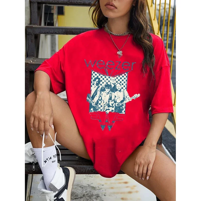 Weezer Tshirt Vintage Harajuku Tshirt Women Short Sleeve Casual Fashion O-neck Tops Trend Streetwear Tee Tops
