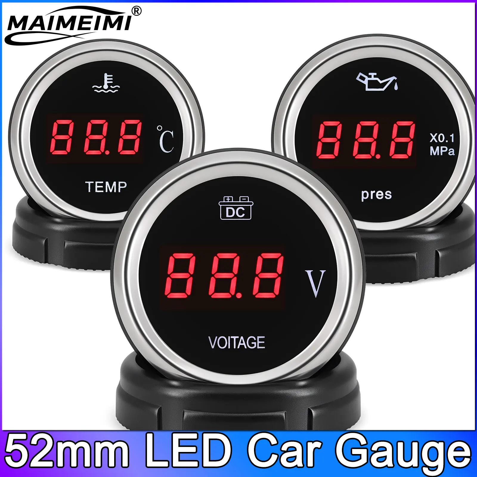 52mm LED-Kraftstoffanzeiger 0-190ohm E-1/2-F Display Kraftstoffstandmesser Schwarzes Instrument 240-33ohm mit Roter oder Grüner Hintergrundbeleuchtung – Detail 3