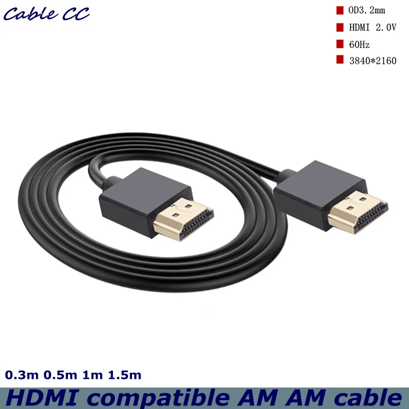 HDMI-compatible HDTV Cable 4K 60Hz High Speed Slim HDTV 2.0 OD 3.2mm Audio Video Cable 0.3m - 1.5m for HDTV Laptop Projector