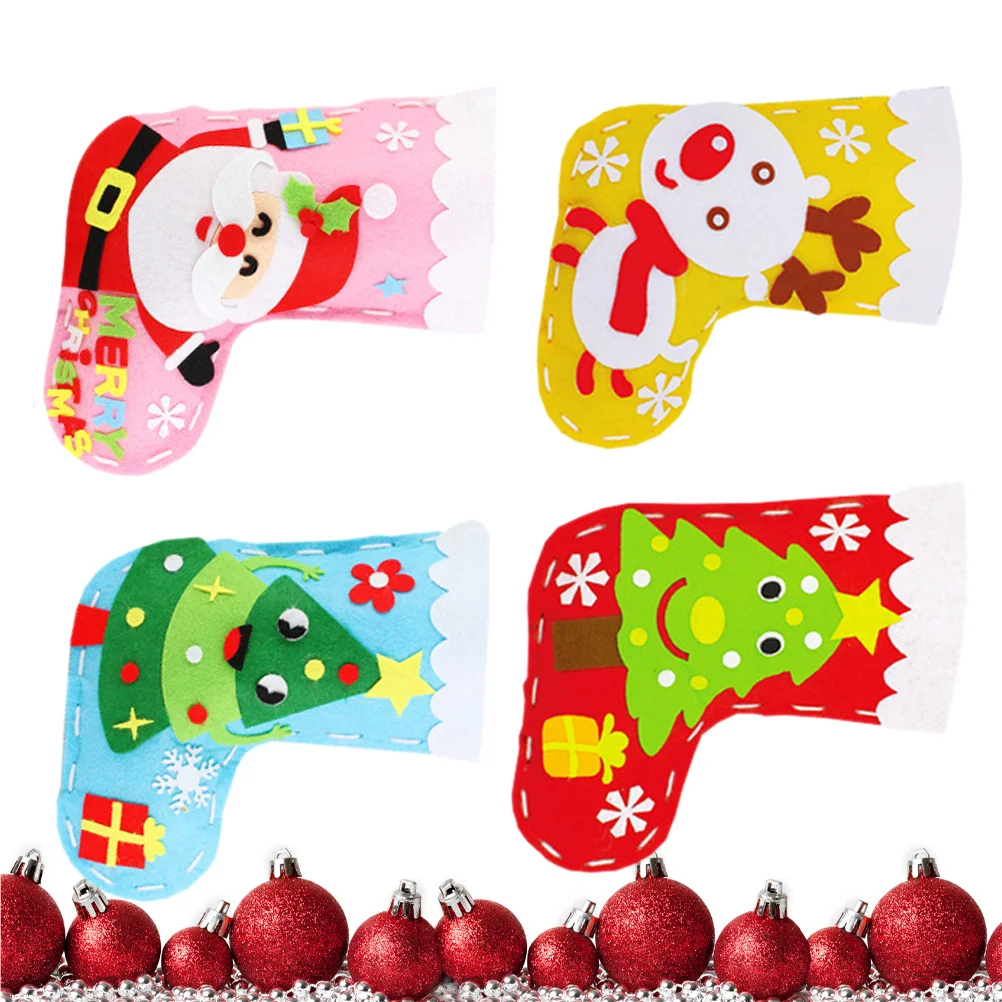

4Pcs Christmas Decoration Material Kit Handmade Stocking DIY Craft for Kids Creative Holiday Gift Xmas Accessories