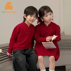 Winter 1-12 Years Girls Boys Sibling Knitted Tops S-3XL Adults Mom Dad Son Family Matching Outfits Red Chinese New Year Sweater
