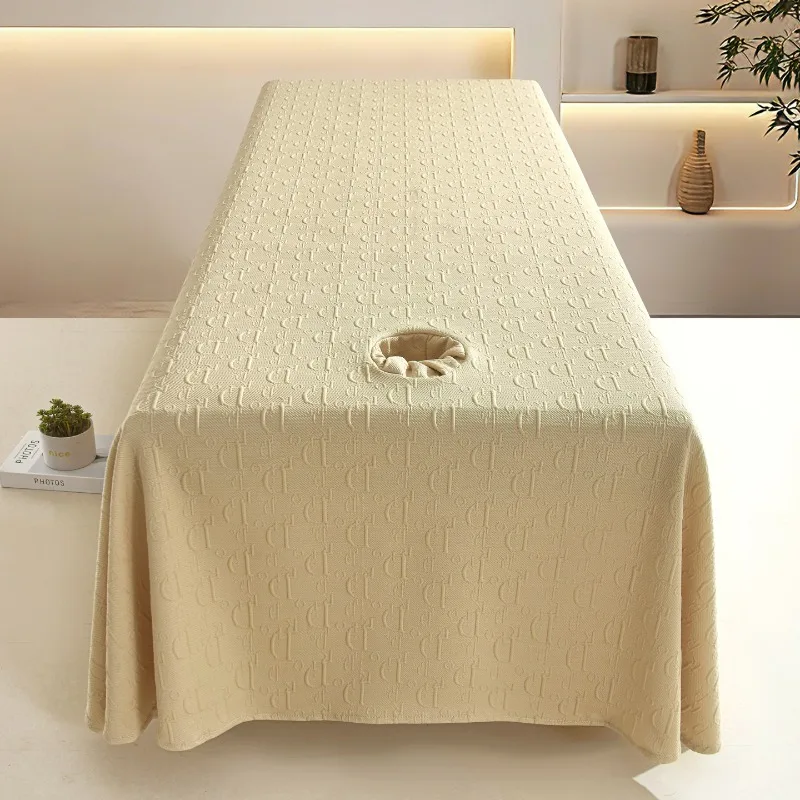 Thicken Knitted Cotton SPA Massage Table Sheet Solid Color Full Cover for Beauty Salon Massage Table Sheet with Face Hole