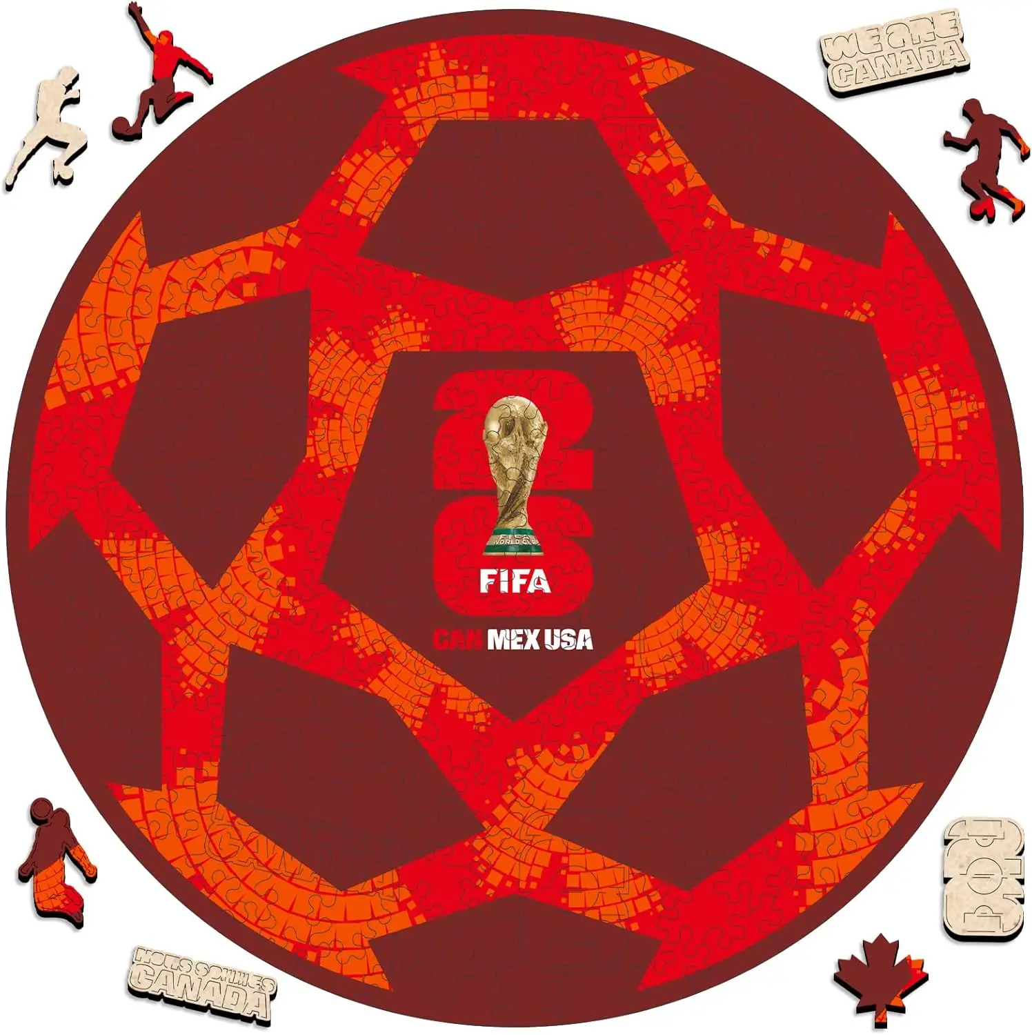 

FIFA World Cup 2026 Official Puzzles - Canada Soccer Shaped Wooden Puzzles 200 PC Sports Football Collectible Memorabilia Gift
