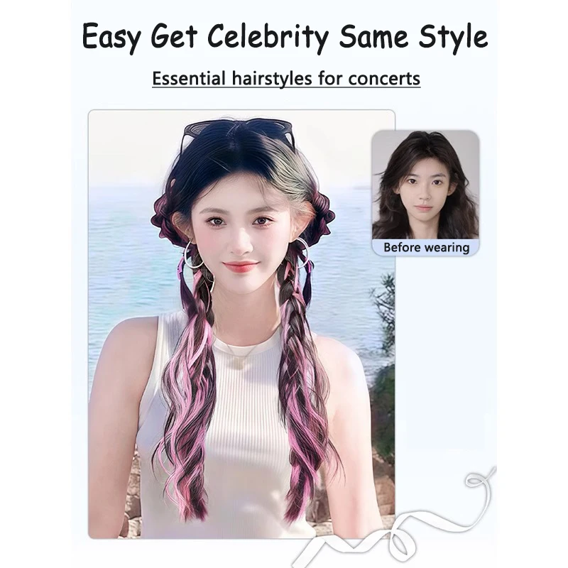 Wig braids messy pink double Fried Dough Twists braids colorful hot girls' boxing braids