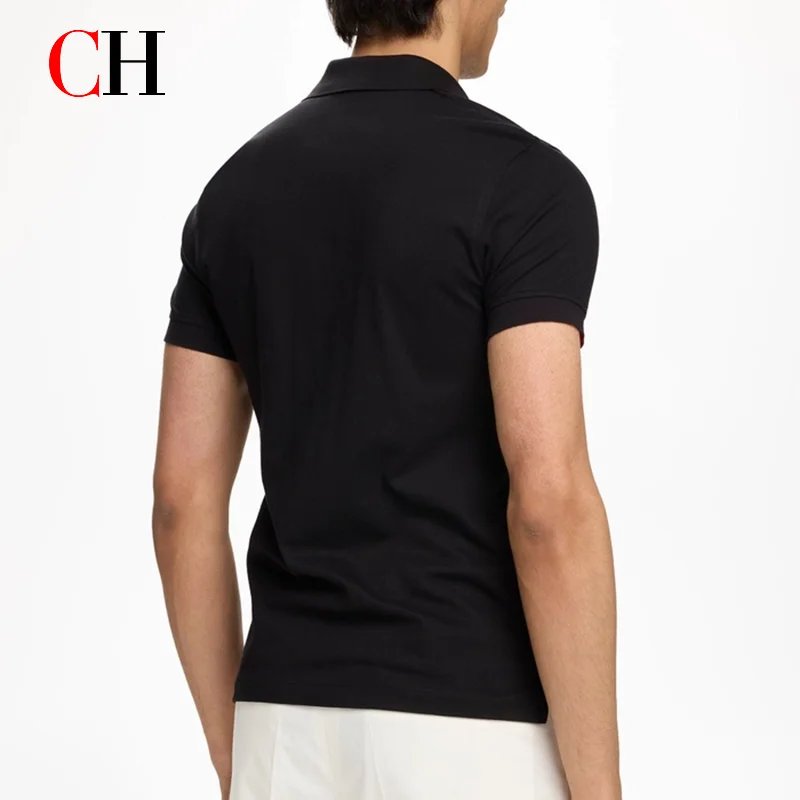 CH Circular Badge Left Chest Premium Pique Short Sleeve Polo Shirt Men Timeless All Match Casual Daily Tops
