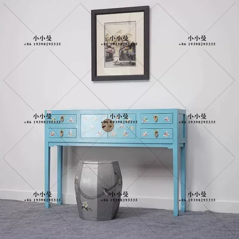 New Chinese Style Solid Wood Entrance Table End View Partition Shelf Antique Painting Display Cabinet Elm Corridor Storage