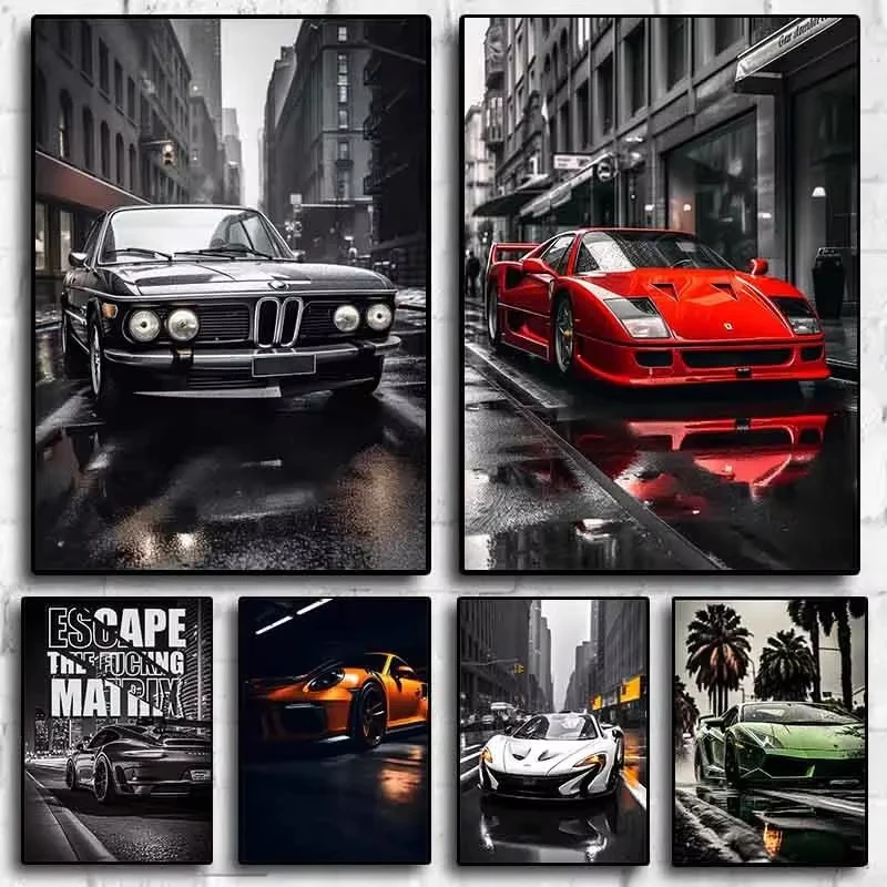 الفاخرة سوبر سيارة قماش المشارك أسود أبيض الشمال البوب جدار الفن الجمالية غرفة الموضة ديكور