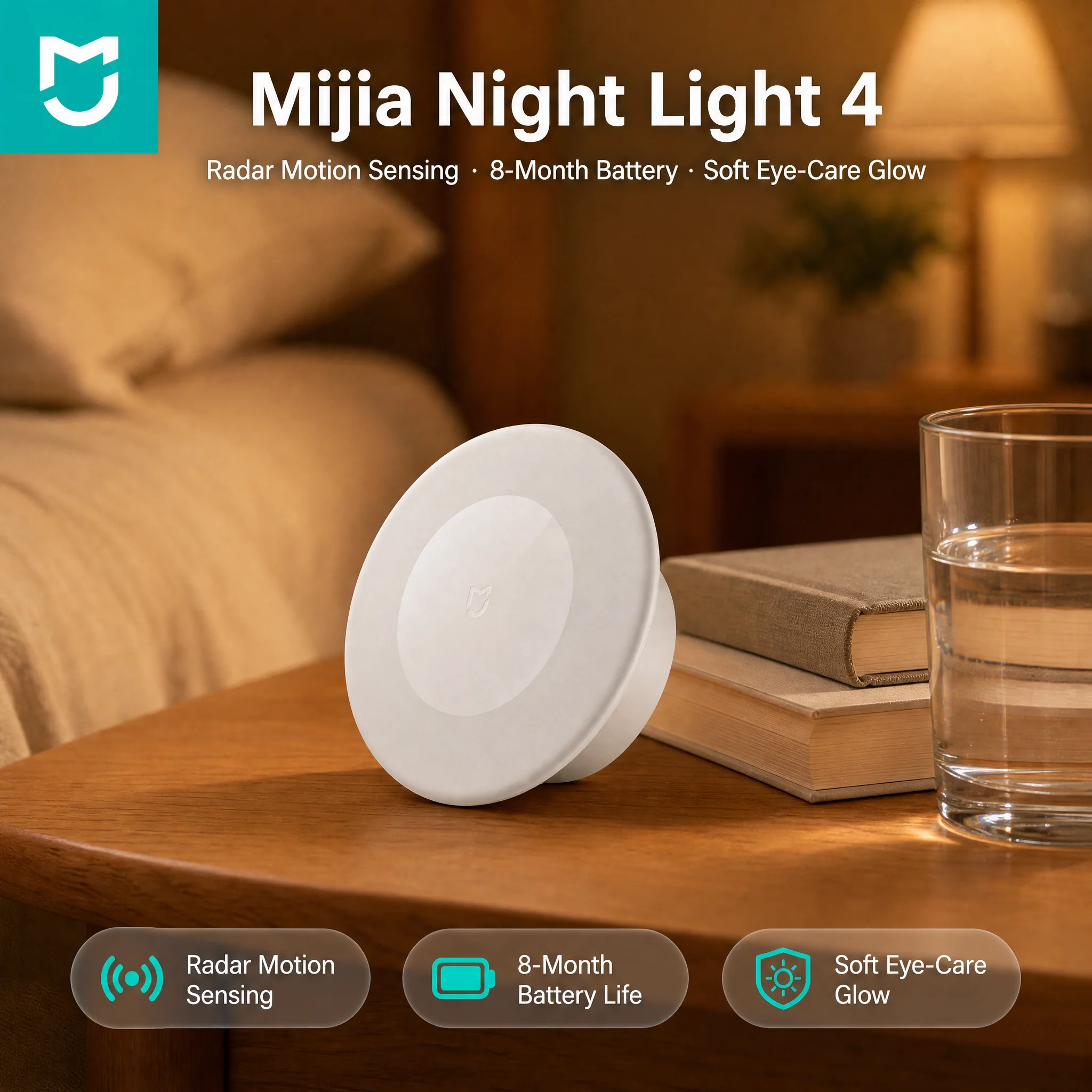 Mijia Night Light 4 Radar Motion Activated LED Nightlight Rechargeable Magnetic Wall Lamp Indoor Light for Bedroom Stairs Toilet