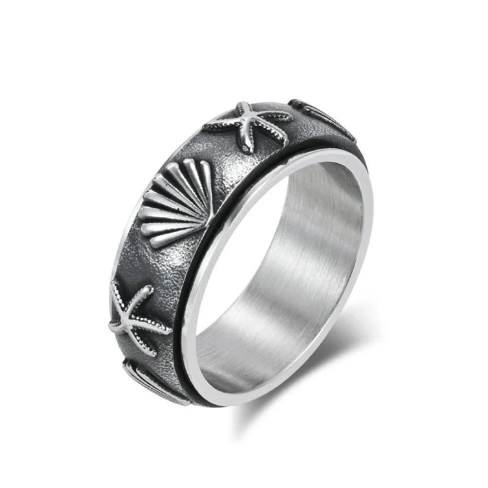 

Fashion Shell Starfish Band Ring for Men Women Stainless Steel Spinner Ring Wedding Bands Toys Adults Jewelry Size 6-13