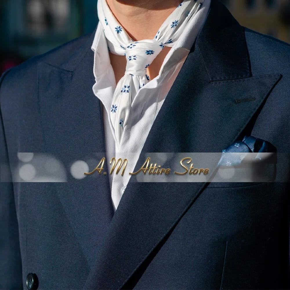 Formal men's 3-piece suit navy blue jacket vest pants slim fit custom tuxedo for wedding banquet graduation birthday party gift