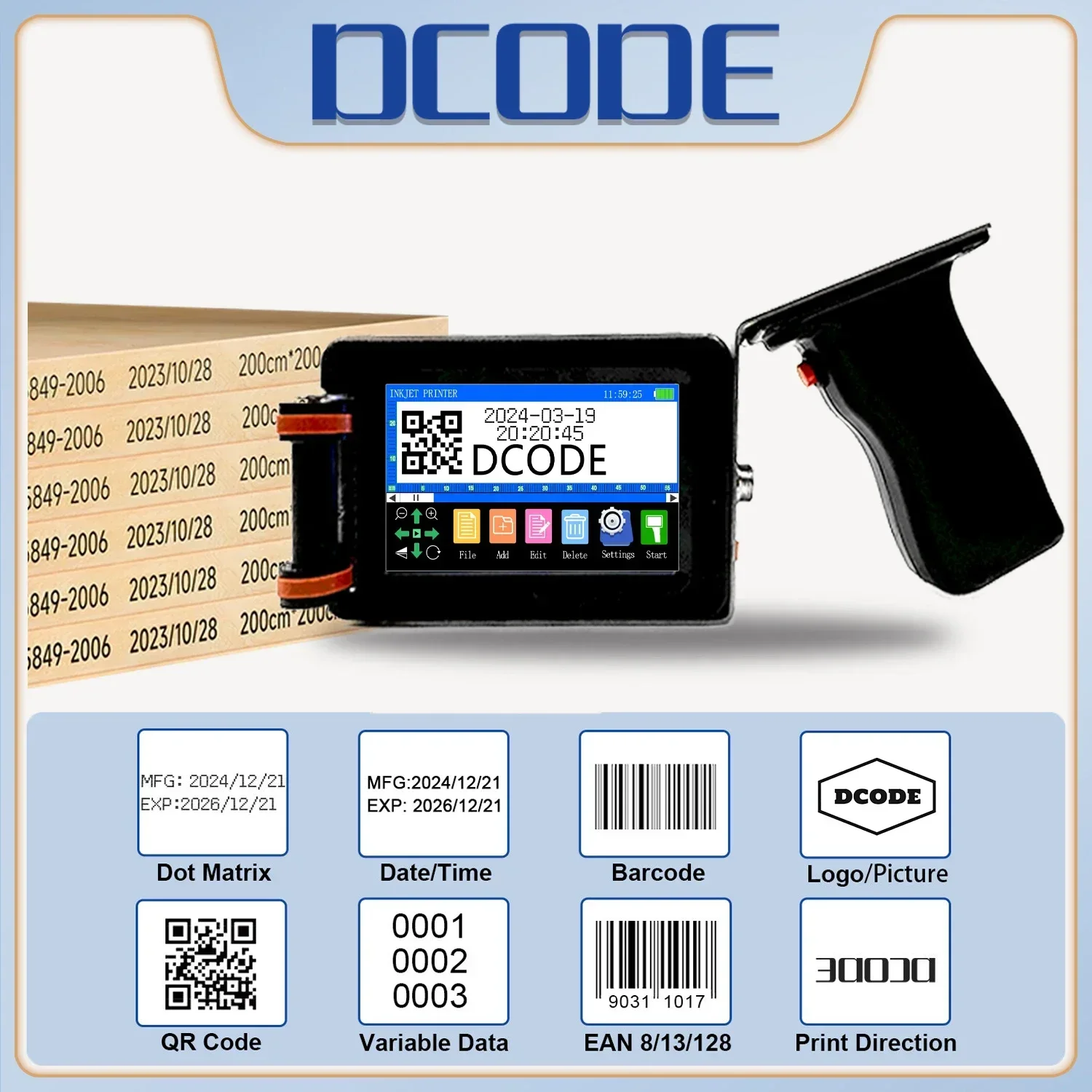 

DCODE 1760PLUS-3 12.7MM Thermal Inkjet Printer Portable Plate Printer for Symbol Text Batch Number Logo Label Coding Machine