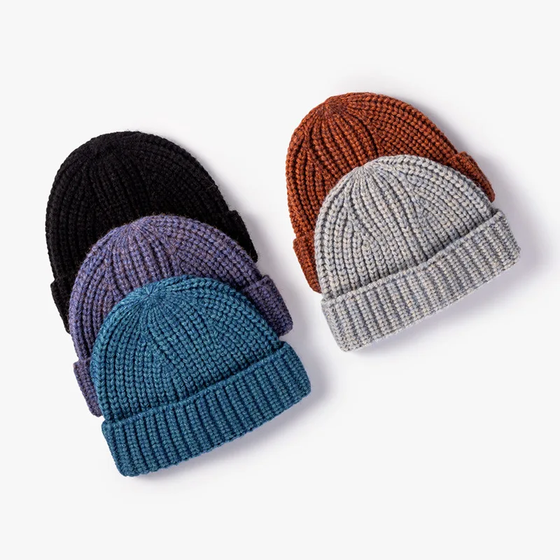 Fashion men's women's Cold Cap  Winter Boys And Girls Brimless Warm Cap Monochrome Knitted Melon Hat Outdoor Students Wool Cap