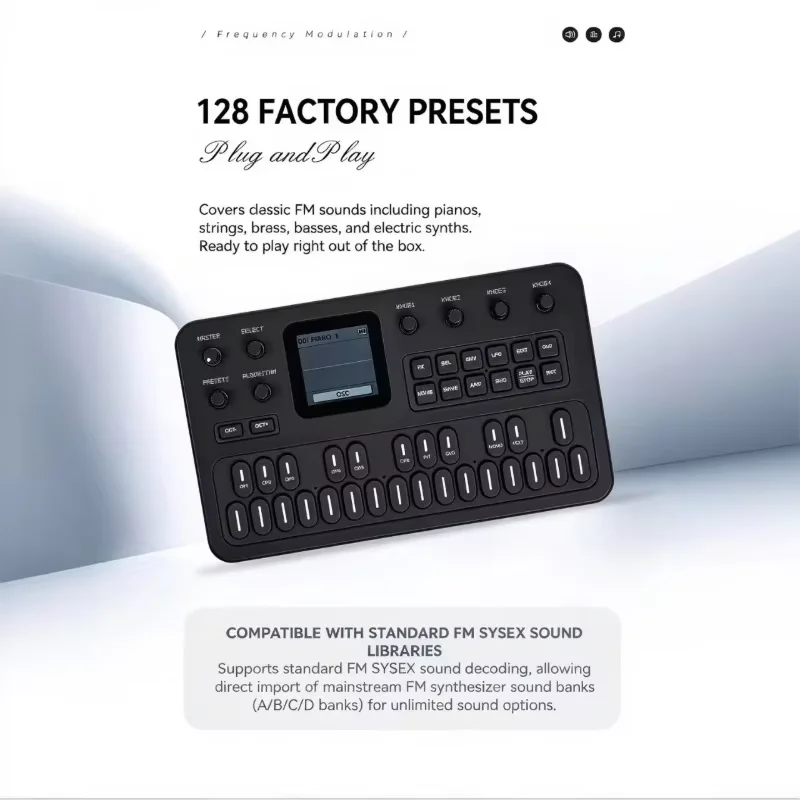 M-VAVE-FM-1 Portable FM1 Effect Pedal Synthesizer MIDI Keyboard 6 Effects 128 Preset Sounds FM Synthesis Engine Built In Speaker