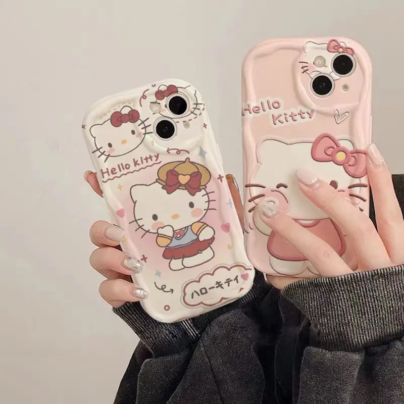 Ins Original Cute Hello Kitty 3D Wave Case For OPPO A3 A98 A94 A93 A92 A79 A78 A60 A58 A57 A55 A38 A17 A16 A15 2020 4G 5G Cover