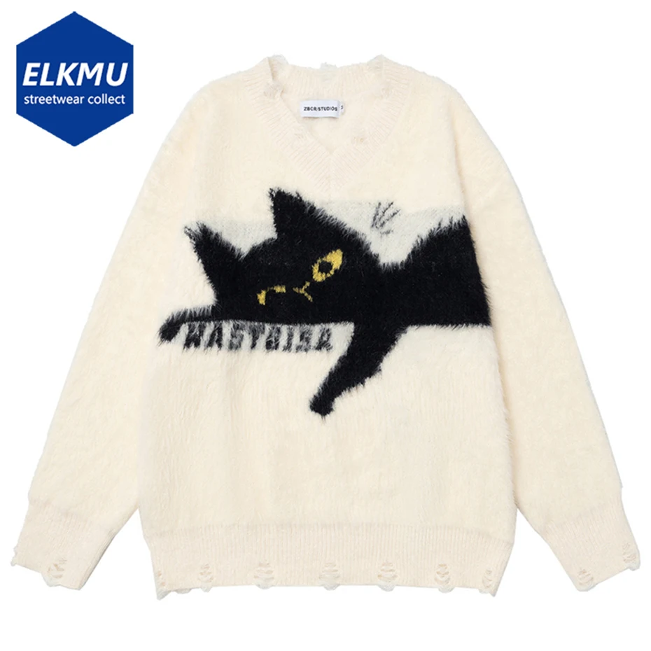 

Funny Cat Graphic Sweaters Men Vintage Oversized Y2K Sweaters Knit Jumpers Streetwear Harajuku Hip Hop Sweaters Knitwear